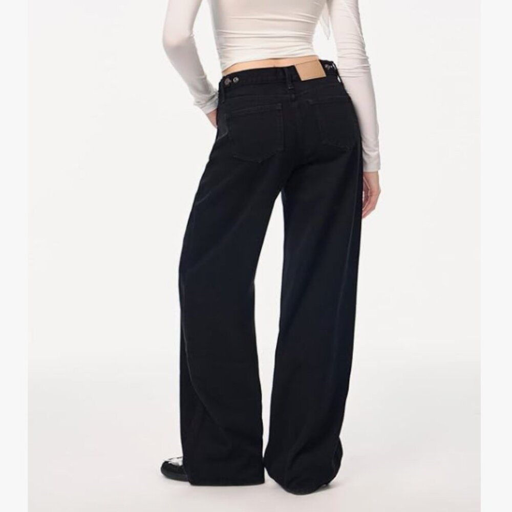 Adjustable Waist Black Jeans Women's 30 Baggy Wide Leg Y2K Indie Sleaze Denim - Picture 3 of 11